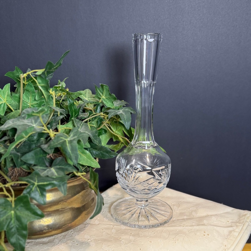 Rogaska Crystal Bud Vase Footed Hand Cut Lead Glass Signed Vintage 9"